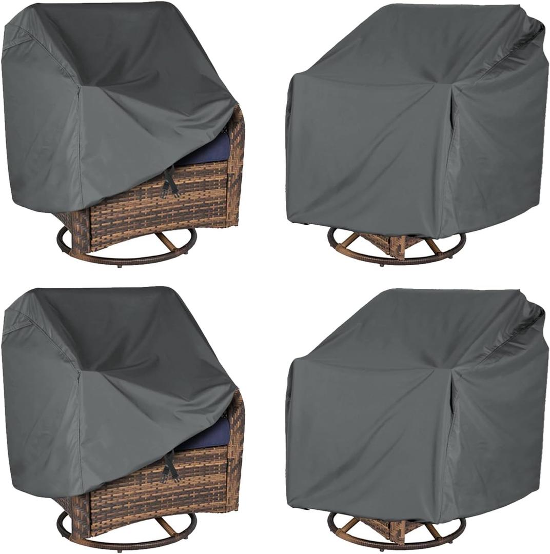 Waterproof Patio Chair Cover 4 Pack (37.5 W x 39.25 D x 38.5 H inches) for Outdoor Swivel Chair/Lounge Deep Seat Cover, Heavy Duty and Waterproof Outdoor Patio Furniture Covers, Grey