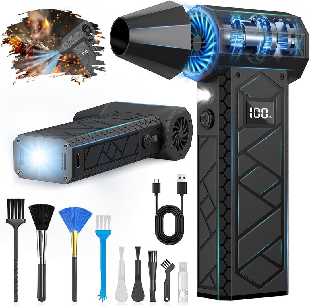 Electric Air Duster with LCD Screen & Flashlight, 180000RPM Compressed Air Duster Turbo Fan(10000mAh), High-Speed Electric Air Blower Duster with 4 Gear Wind, Jet Fan with Assist Lighting -Black