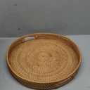 Coffee Table Tray Round Rattan Ottoman Tray Woven Serving Trays with Handles for Home and Kitchen Decorative Natural (Large 16.9 inch)