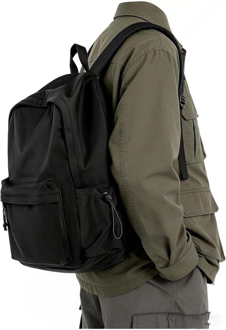 BJLFS Black School Backpack for Girls Women, Waterproof High School Book Bag Cute Backpack for Men Teens Boys, Small Lightweight Simple Basic Middle School Back Pack Daypack Mochilas Escolares para