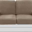 H.VERSAILTEX Multi-Pieces Loveseat Covers for 2 Cushion Couch High Stretch Couch Cushion Covers Jacquard Textured Twill Fabric(2 Seat Covers Plus 2 Back Cushion Covers, Macchiato)