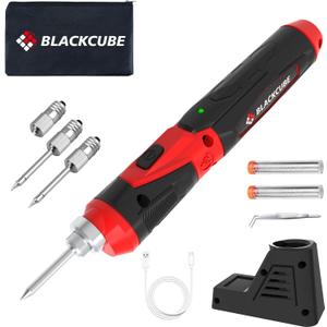 BLACKCUBE 4V Cordless Soldering Iron Kit, Rechargeable Soldering Iron with 2000mAH Rapid Heat Lithium-Ion Battery, LED Spotlight & Solder Tips, Professional Portable Welding Tool for DIY and Home Use (Red)