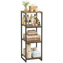 FONHAYE 4-Tier Bathroom Shelving Unit, 33.7" H Narrow Open Floor Shelves, Metal Corner Slim Storage Rack for Bathroom Laundry Room Kitchen Living Room, Rustic Brown