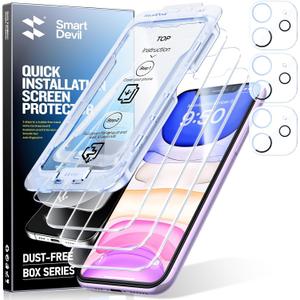 SMARTDEVIL 3-Pack Screen Protector for iPhone 11 with 3-Pack Camera Lens Protector, Clear 9H Tempered Glass Film, Super Fast Installation (Dust-Free & Bubble-Free), Alignment Tool