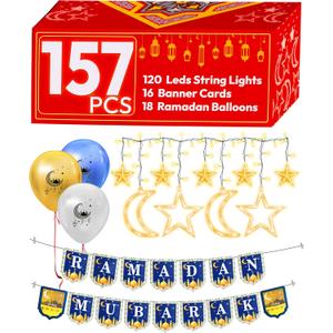 OLEEK ramadan decorations for home 2026 set ( ramadan's lights -2 rmadan banner -18 ramdan balloons - card) ramadan decor - ramadan gifts for kids - ramdan decoration -
