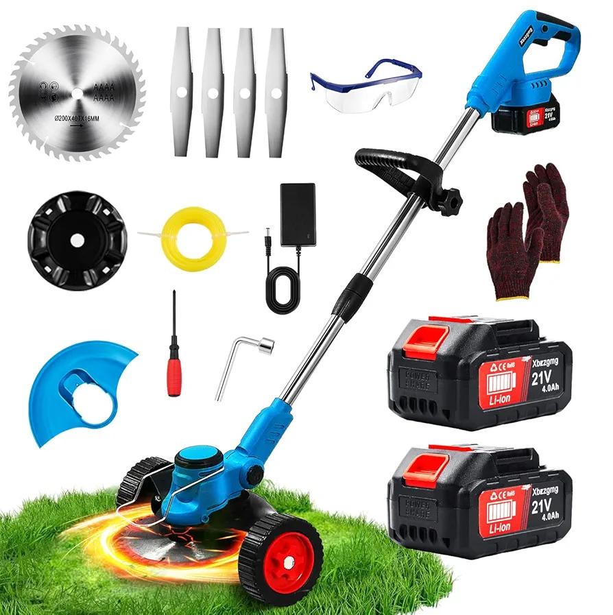 Xbzzgmg 8-inch Electric Weed Wacker, 2 x 21V 4.0Ah Cordless Weed Wacker with 5 Blades and 1 Spool, Brushless Motor 3-in-1 Grass Trimmer/Brush Cutter/Weed Trimmer for Trimming Yard, Sidewalk Edges