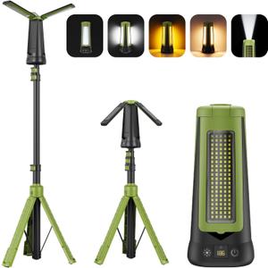 Rechargeable 9000mAh Camping Light with Stand, 3 Adjustable Light Heads, 5 Lighting Modes, Rechargeable Work Light, Camping Essentials Gear Emergency Flashlight with Detachable Tripod