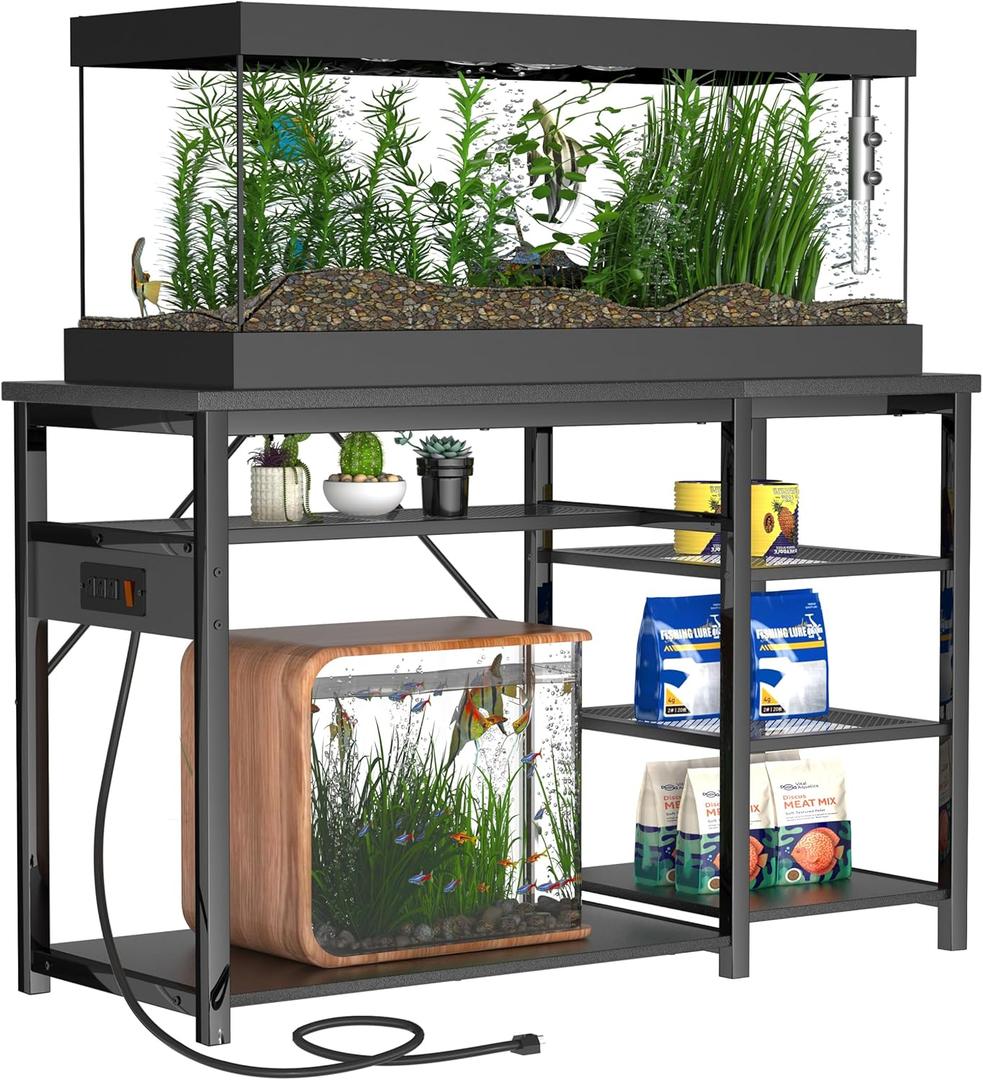 55-75 Gallon Fish Tank Stand: Heavy Duty Aquarium Stand with Power Outlets and Cabinet for Fish Tank Accessories Storage - Metal Frame, 1200LBS Capacity, Suitable for Fish & Reptile Terrariums