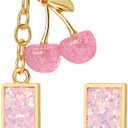 Junyuerly Pink Initial Keychain with Cherry Charm, Gold letter Bag Charms for Women,Cute Purse Handbag Accessories
