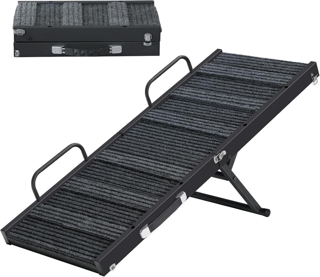 Dog Ramp for Bed, 39.8'' Long Foldable Dog Ramp for Couches & Cars, 5 Adjustable Heights from 11.6" to 23.2" with Anti-Slip Mat & Safety Rails, Small Medium Dog Up to 50 lbs, Black DRHB1001