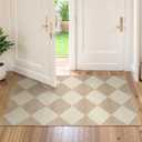 Checkered Print Washable Runners for Hallways 2x4, Ultra Thin Beige Small Rugs for Entryway Low Pile Non Slip Bathroom Rug, Modern Geometric Decor Neutral Throw Rug for Kitchen Laundry Bedroom