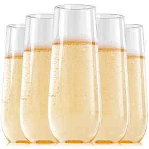 FOCUSLINE 24 Pack 9 Oz Clear Plastic Champagne Flutes, Stemless Plastic Champagne Glasses Clear, Heavy Duty Toasting Glasses, Shatterproof and Disposable Cups Perfect For Any Party