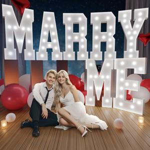 Marry Me Light Up Letters: Marquee Letters 4 Feet Tall Will You Marry Me Proposal Decorations Sign 4 FT Large Romantic Engagement Party Decorations Big White Lit Backdrop