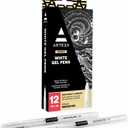 ARTEZA White Gel Pens Set, Pack of 12, White Rollerball Pens for Drawing and Writing, White Gel Pens for Artists