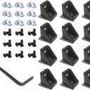 12Sets 2020 Series Aluminum Extrusion Black Connectors,12 pcs 2020 Aluminum Profile Corner Brackets,with 24 pcs Sliding T Nuts and Screws for 2020 Extrusion Extrusion Profile Accessories (12Set 1720 Black Bracket)