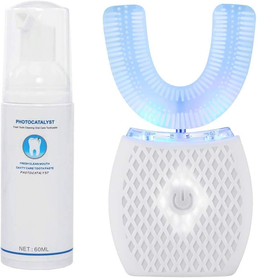 Maybuy Ultrasonic Automatic Toothbrush, Ultrasonic UShaped Toothbrushes for Adult, 360° Electric Sonic Tooth Brush with Automatic Timer, Wireless Charging Teethbrush Kit for Travel Or Home (White)