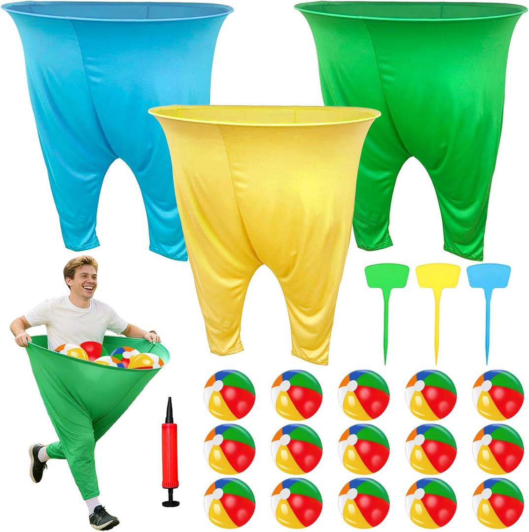 3 PCS Granny Pants Yard Game, Granny Pants Outdoor Party Game with 15 Bouncy Balls 3 Ground Stakes, Granny Pants Game for Group, Family Gatherings Birthday Party Gift, School Carnival Activitie
