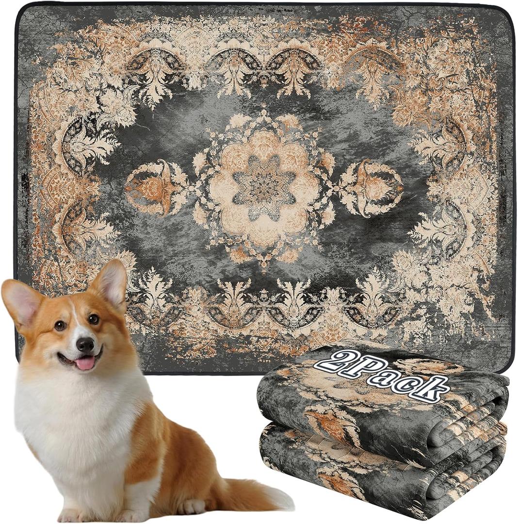Washable Pee Pads for Dogs, Reusable Puppy Training Pads 2 Pack. 36''x48'' Non-Slip and Leakproof Washable Pee Mat, Super Absorbent Dog Rugs, Whelping Pads for Crates and Floors (Gothic Gold)