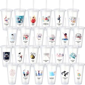 Skylety 24 Pcs Funny Employee Appreciation Cups Gifts Bulk 24oz Employee Plastic Tumblers with Lids and Straw, Office Group Management Team Gifts Work Awards for Staff Coworker(Transparent)