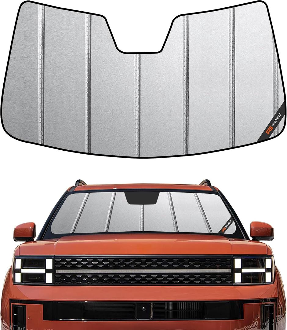 Pigenius Windshield Sun Shade for Hyundai Santa Fe 2024-2026,Custom Fit for All Trims (SE, SEL, XRT, Limited, Calligraphy & Hybrid),Premium Grey Leather Finish