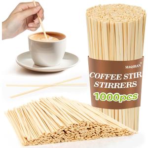 MAQIHAN 1000pcs Sip Stirrers - Bamboo Coffee Stir Sticks Disposable Hot Drink Beverage Stirring Swizzle Stir Sticks For Coffee, Milk, Juice, Cocktail, Chocolate, Suit For Party, Bar 5.5 Inch Square