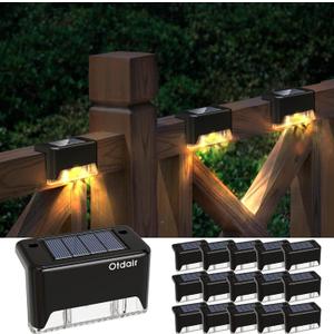 Otdair Solar Deck Lights - 16 Waterproof LED Step Lights for Deck, Stairs, Yard, Patio, and Pathway (Warm White), Black