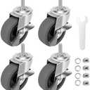 WHARSTM Caster Wheels, 3" Locking Swivel Stem Casters Set of 4, 3/8"-16 x 1 (Screw Diameter 3/8", Length 1") Rubber Casters with 360 Degree No Noise Wheels for Furniture