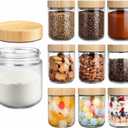 Norme 12 Pcs 16oz Overnight Oats Containers with Lids Glass Mason Jars with Acacia Wood Airtight Lids Bulk Wide Mouth Mason Jars for Salad, Yogurt, Pudding, Parfait, Snacks, Spice and Flour