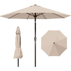 9ft Patio Umbrella with Push Button Tilt and Crank,Outdoor Market Table Umbrella UV Protection 8 Sturdy Ribs for Backyard,Garden,Pool,Deck(Beige)