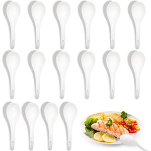 Set of 16 Ceramic Soup Spoons, Asian Chinese Soup Spoons with Deep Oval Hook, 6.6 Inch White Kitchen Japanese Spoon for Ramen Pho, Wonton, Cereal, Dumpling, Miso