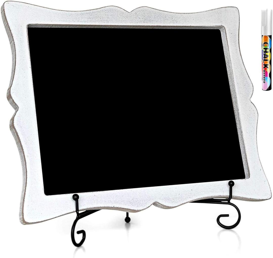 Small Chalkboard Sign with Easel (11x13) + White Liquid Chalk Marker | Hanging or Freestanding Framed Chalkboard with Hand Crafted Sweetheart Frame - Multipurpose
