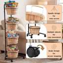 FoldTier 4 Tier Retail Display Stand with Wheels, Round Wooden Baskets with Handles, Handcrafted Vintage Style Storage Rack for Farmers Market Display, Bread, Snacks, Wood Fruit Baskets Stand(57.5"h)