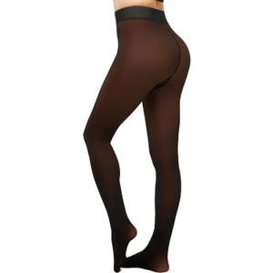 Fleece Lined Tights Women Sheer Warm Pantyhose Leggings Fake Translucent Thermal Winter Thick Tights for Dresses (Medium)