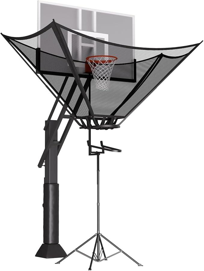 Basketball Rebounder Return Machine with 180° Rotating Track Adjustable Height Return Attachment Heavy Duty Shooting Trainer Rebounder Net Return System for Solo Practice & Efficient Training