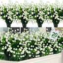 TURNMEON 20 Bundles Artificial Flowers for Outdoors,Summer Spring Grass Camellia Fake Flowers Plastic Plants,UV Resistant No Fade Faux Greenery for Gardens Porch Planter Cemetery Decor 500 Head(White)