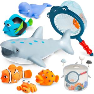 No Hole Mold Free Baby Bath Toys for Kids Ages 1-3, Water Toys for 6-12 Months Infants with Storage Bag, Baby Shark Toys for Pool, Bathtub, Beach, Shower, Tub,Ideal Gifts for Kids Boys and Girls