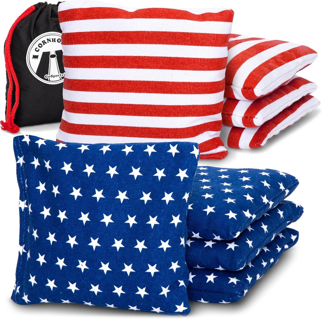 GoSports Official Regulation Cornhole Bean Bags Set of 8  for Competitive Cornhole Games - All Weather - American Stars and Stripes or Red and Blue (One Size)