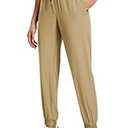 MIER Women's Lightweight Jogger Pants Quick Dry Running Athletic Hiking Travel Pants with Zipper Pockets, Light Brown, L
