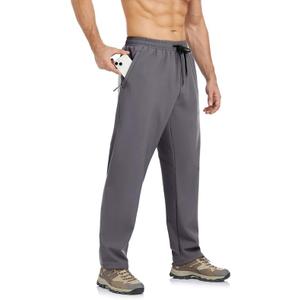 Men's Fleece Lined Pants Winter Athletic Workout Running Sweatpants Zipper Pockets Water Resistant Warm Joggers (Gray, XXL)