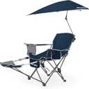 Sport-Brella Reclining Beach Chair (Midnight Blue) - 3-Position Adjustability, Detachable Footrest - 3-Way Swiveling UPF 50+ Umbrella - Insulated Drink Pocket, Cup Holder, Zippered Storage & Carry Bag