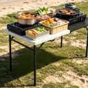 5FT Folding Table Portable Picnic Table with Metal Grid Grilling Surface, Foldable Camping Table Food Prep Station for BBQ, Patio & Beach