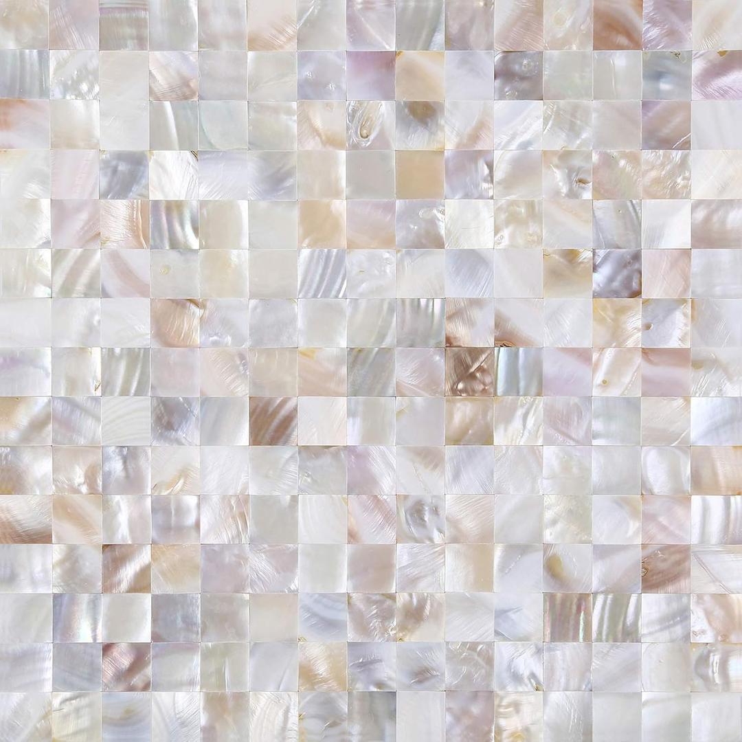 KASARO Peel and Stick Backsplash, Mother of Pearl Mosaic Shell Tiles, Self-Adhesive Wall Tile for Kitchen, Bathroom, Bedroom Decor, Waterproof & DIY-Friendly, 1 Sheet (Natural, 1 sq ft)