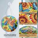 Hand-Painted Sunflower & Butterfly Stained Glass Suncatcher, 6.3'' Round Window Hanging, Ripple-Textured Bird Safe Glass, Gift for Mom Grandma, Decor for Kitchen Living Room Porch Patio