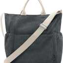 Prite Corduroy Tote Bag for Women Large Crossbody Hobo Shoulder Bag with Pockets Tote Handbag for Work,College,Shopping (Grey)