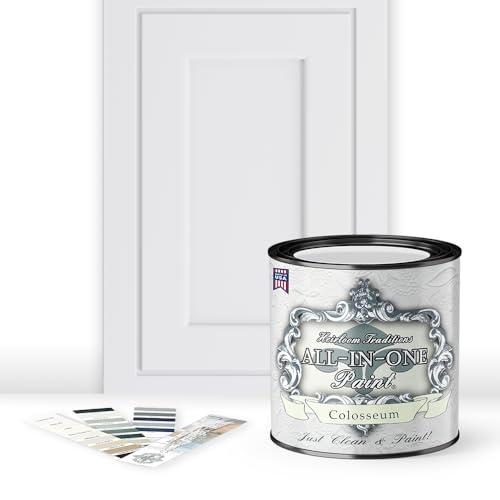 ALL-IN-ONE Paint, Durable cabinet and furniture paint. Built in primer and top coat, no sanding needed. Includes our 30 featured color card - Colosseum, Quart