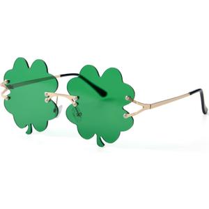 JOYIN St. Patricks Day Four Leaf Shamrock Sunglass, Metal Frame Shamrock Glasses Clover Eyewear, St Patricks Dress Up Accessories, Irish Day Costume Party Favor Supply