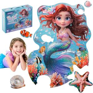 Floor Puzzles for Kids Ages 3-5, Mermaid Puzzles for Toddler Ages 4-6, 48 Pieces Jumbo Puzzles with Box, Mermaid Toys for Gifts 3-8 Years Old