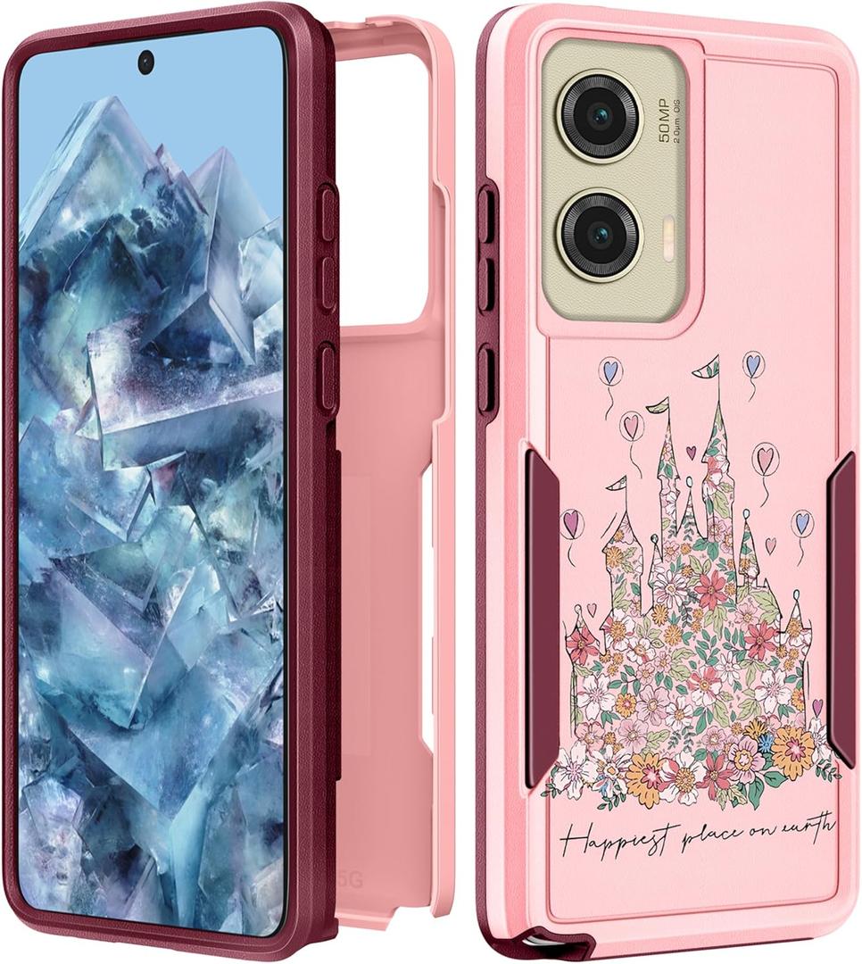 for Moto G Stylus 5G 2024 Case Women - Cute Girls Phone Cover Girly Aesthetic Design Flowers Castle Heavy Duty Protective Shockproof Military Grade for Motorola Moto G Stylus 5G 2024 Cases