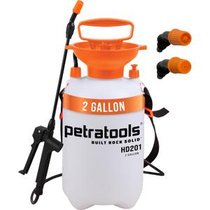 Petratools 2 Gallon Pump Sprayer - HD201 Garden Sprayer for Weeds, Lawn Care & Pesticides - 52" Long Hose, 2 Nozzles & Easy Carry Handle - Durable & Lightweight