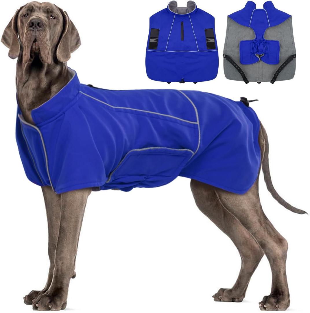 MIGOHI Dog Jacket,3XL Dog Coat Winter,Reflective Fleece Jacket Vest for Large Dogs,Adjustable Winter Coats for Dogs,Pet Coat for Chilly Cold Weather,German Shepherd,Blue